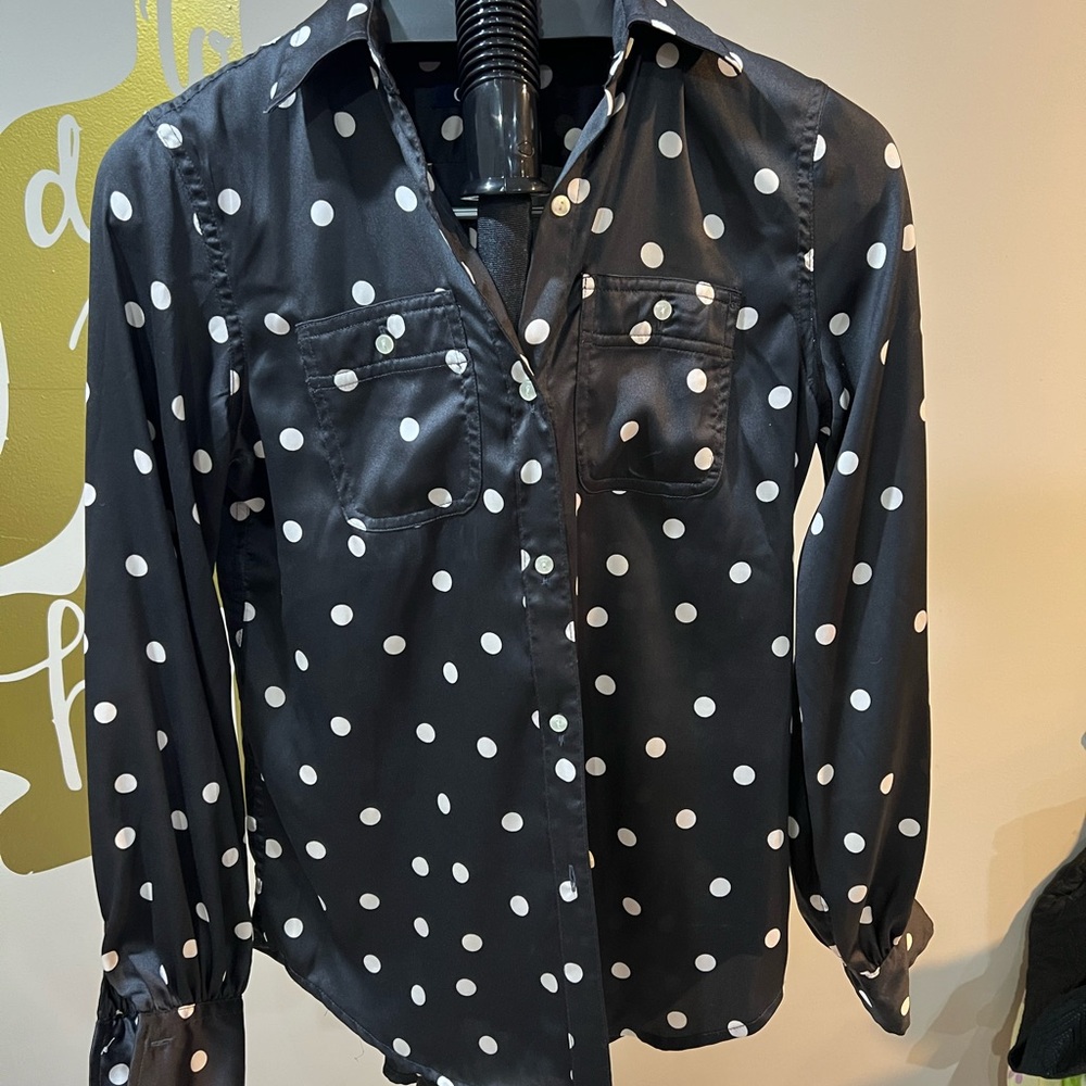 Chaps Black and White Polka Dot Shirt